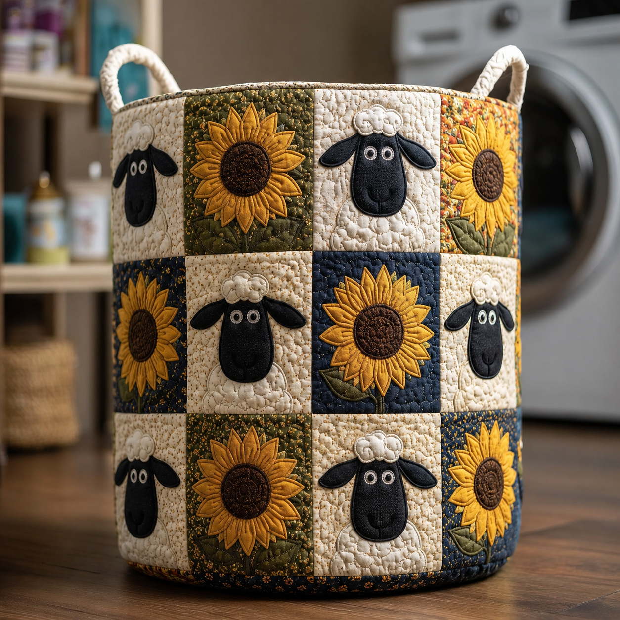 Sheep & Sunflower Quilted Laundry Basket