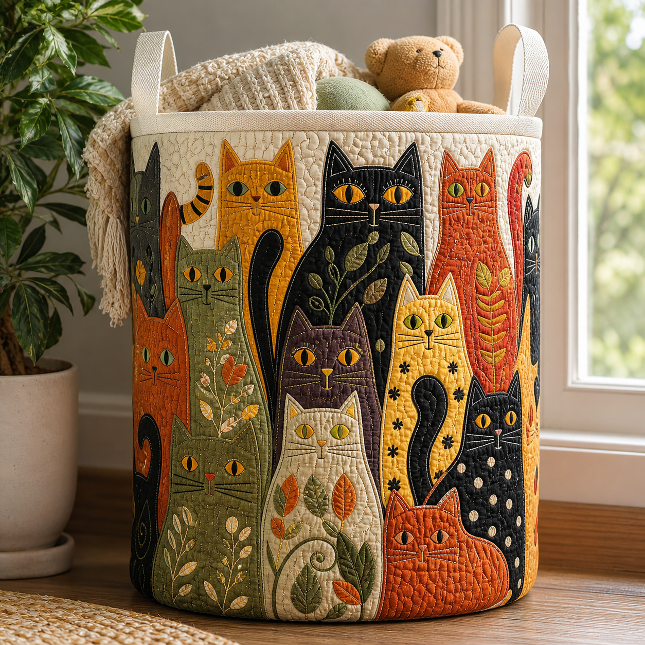 Colorful Cat Quilted Storage Basket