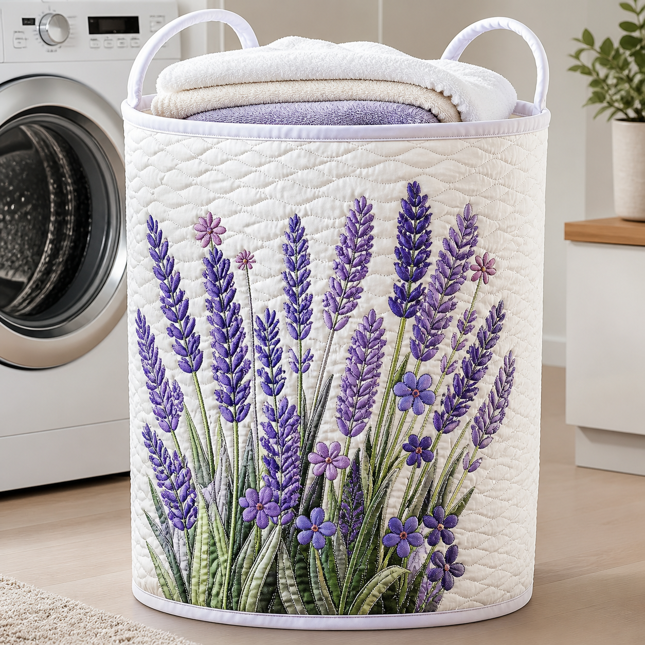 Soft Lavender Floral Quilted Laundry Basket