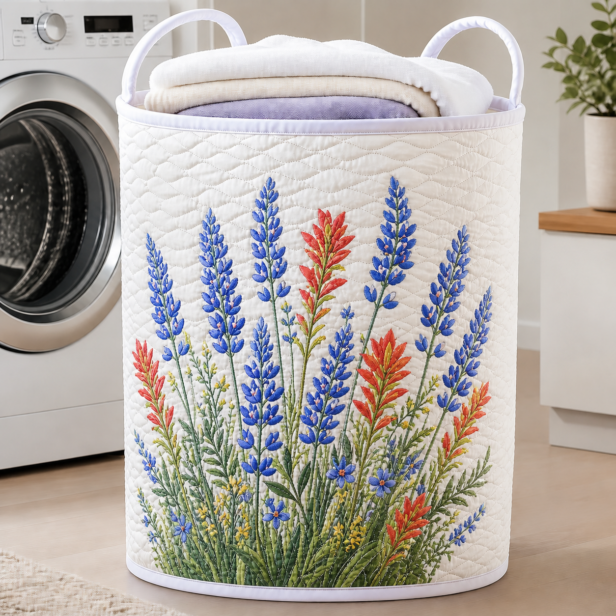 Wildflower Print Quilted Laundry Basket