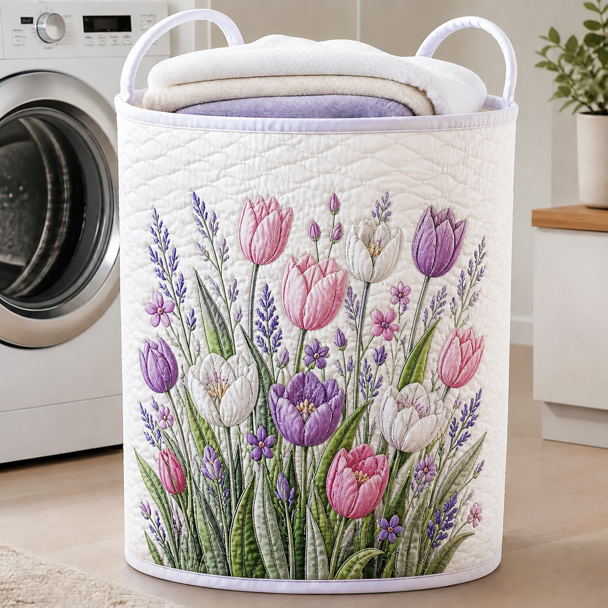 Tulip & Lavender Quilted Laundry Basket