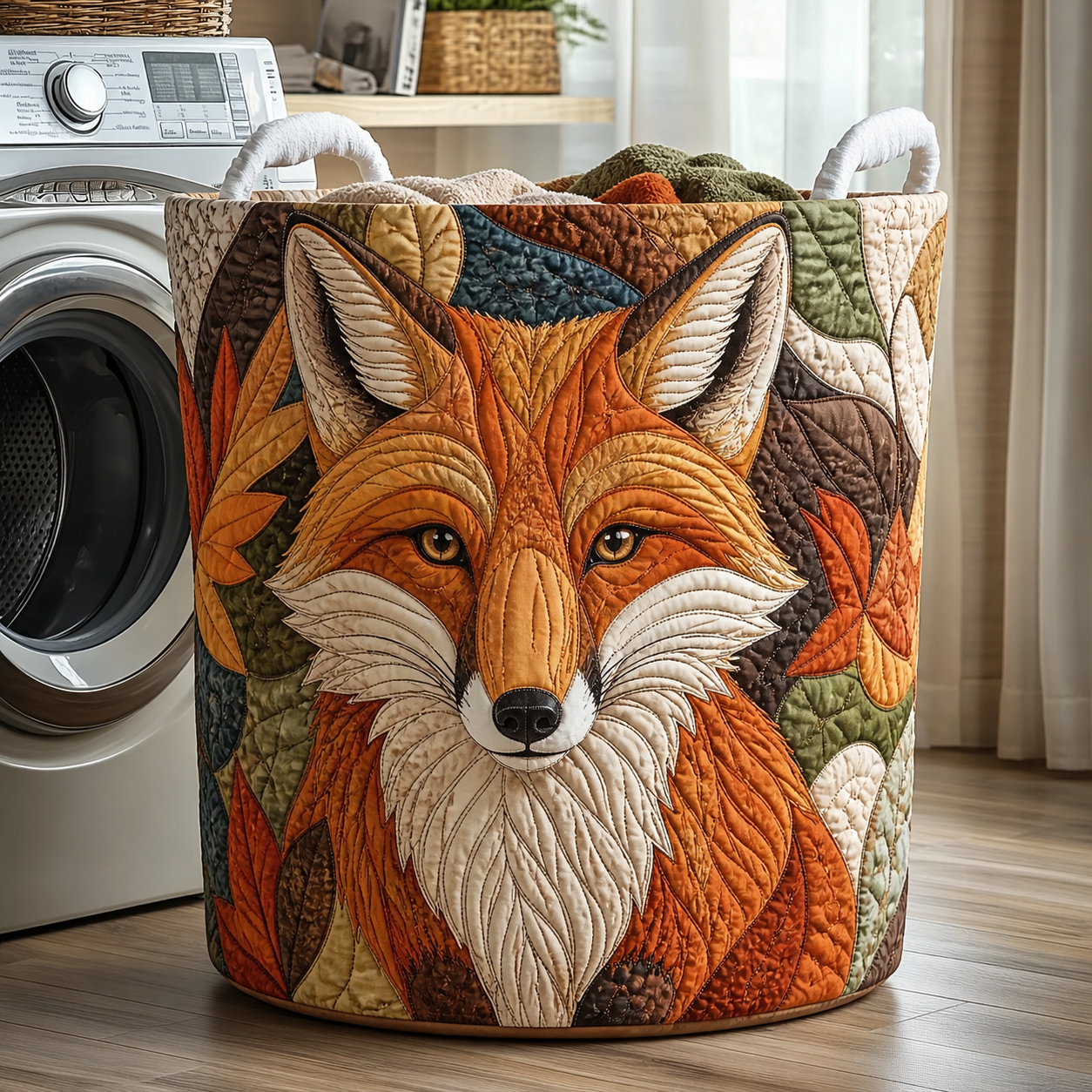 Autumn Fox Quilted Laundry Basket