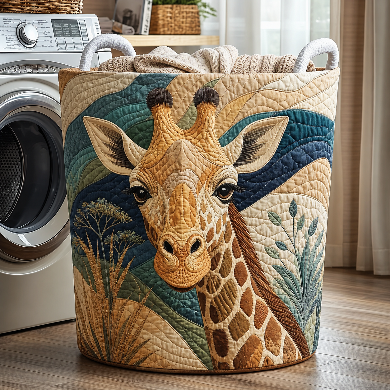 Safari Giraffe Quilted Laundry Basket