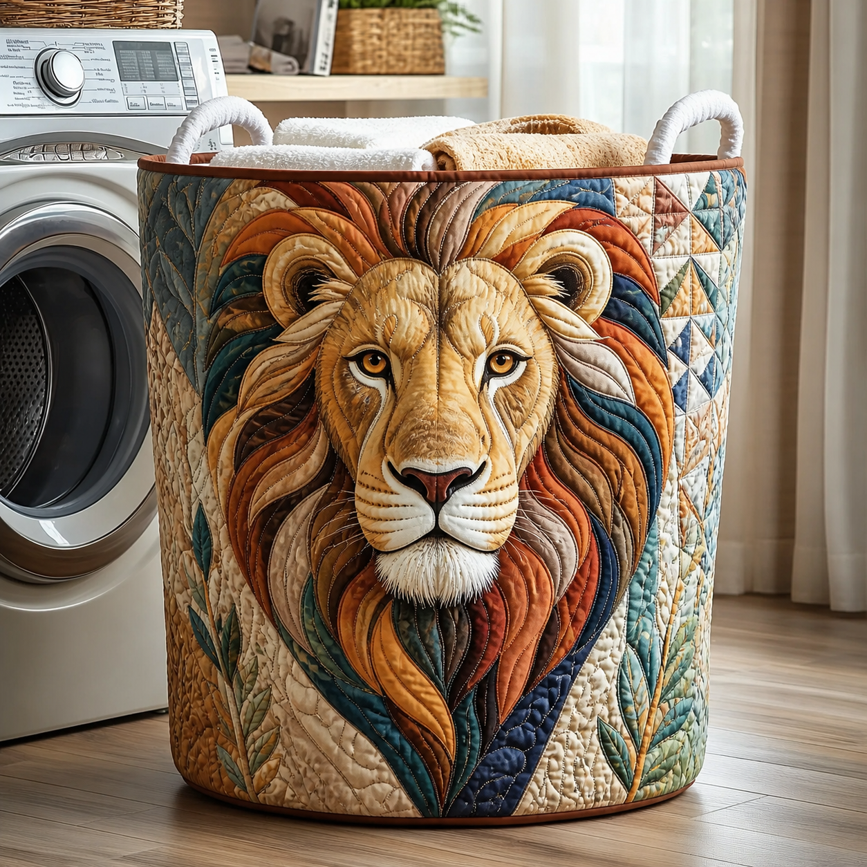 Majestic Lion Quilted Laundry Basket