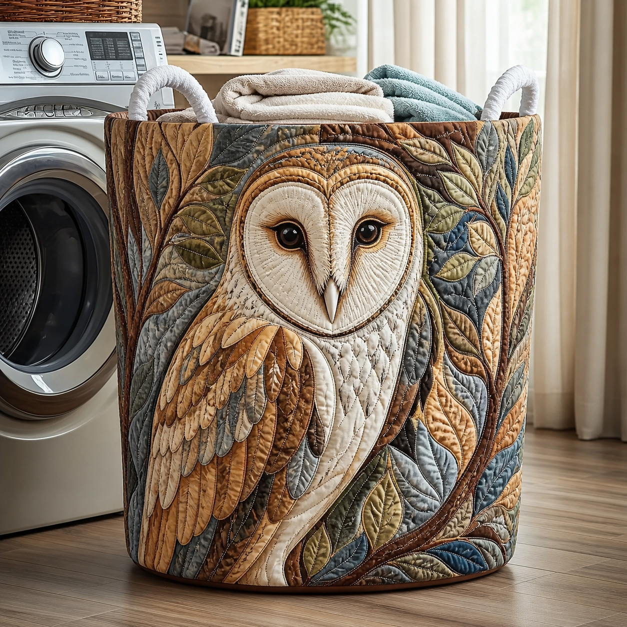 Barn Owl Quilted Laundry Basket
