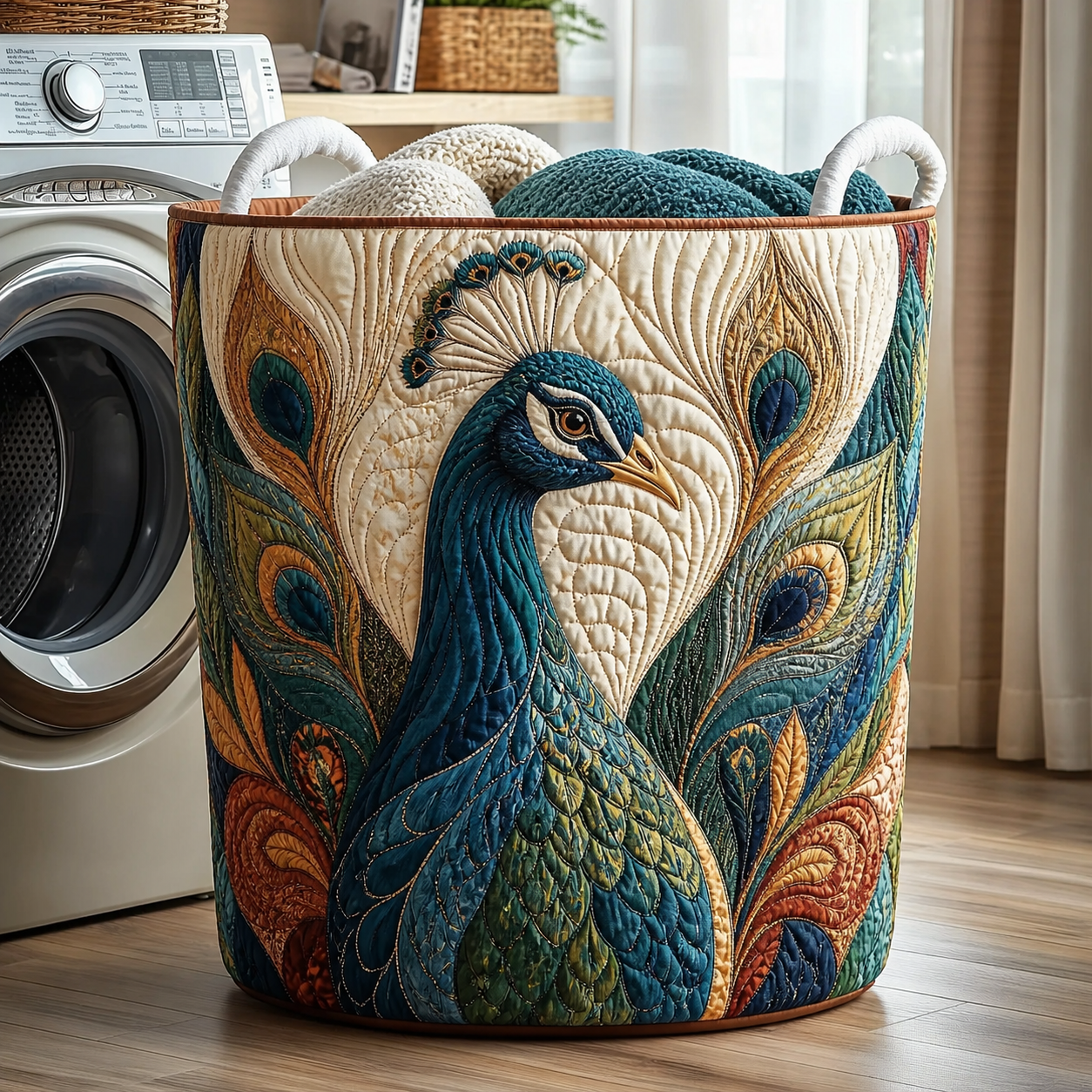 Peacock Quilted Laundry Basket