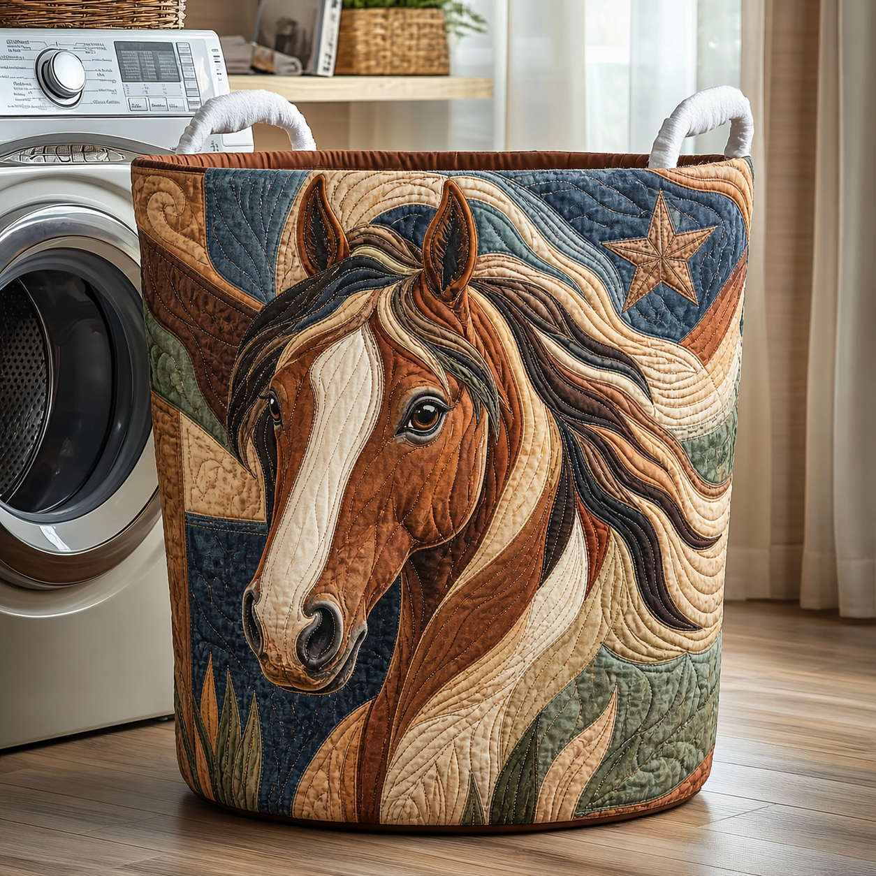 Western Horse Quilted Laundry Basket