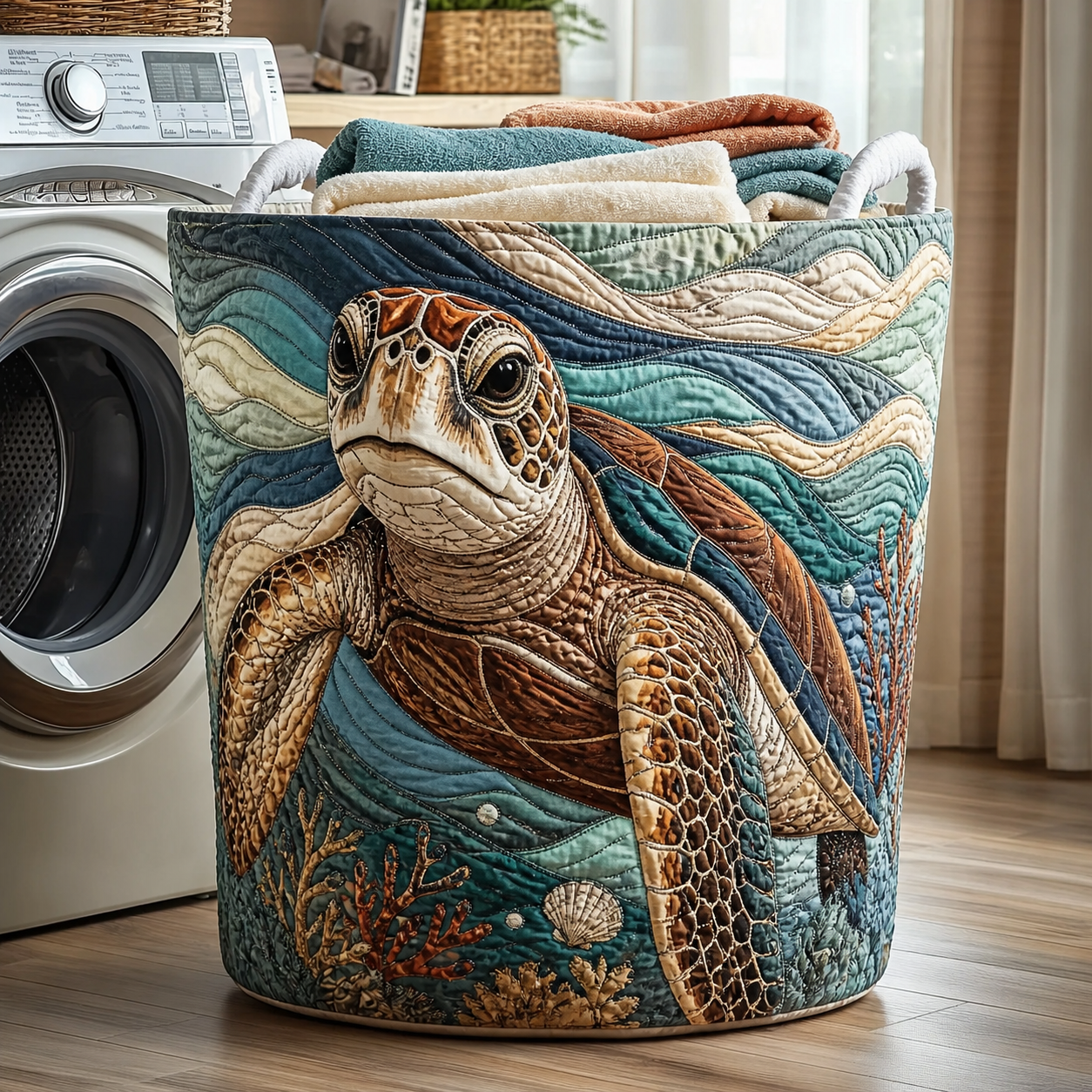 Ocean Sea Turtle Quilted Laundry Basket