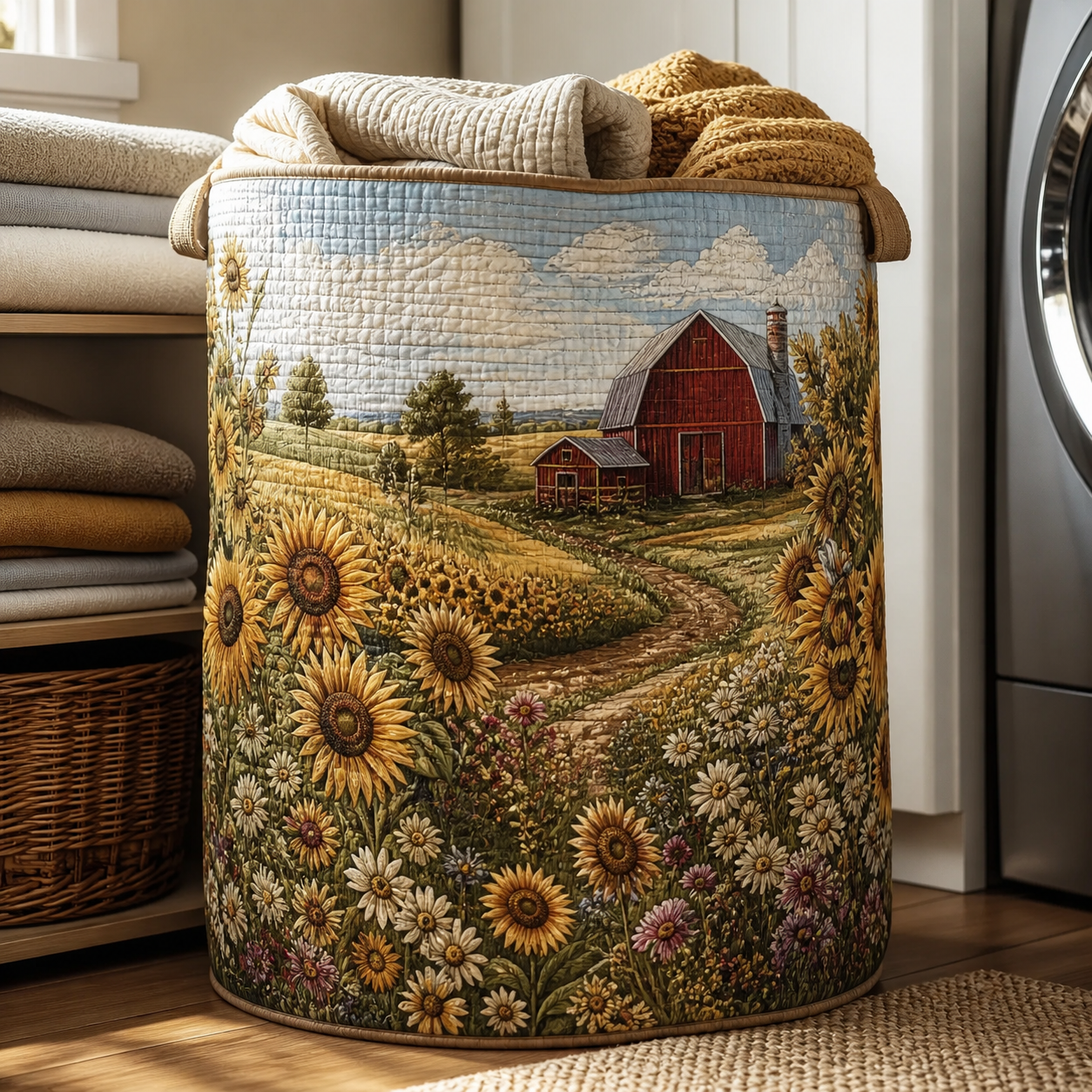 Sunflower Farm Quilted Laundry Basket