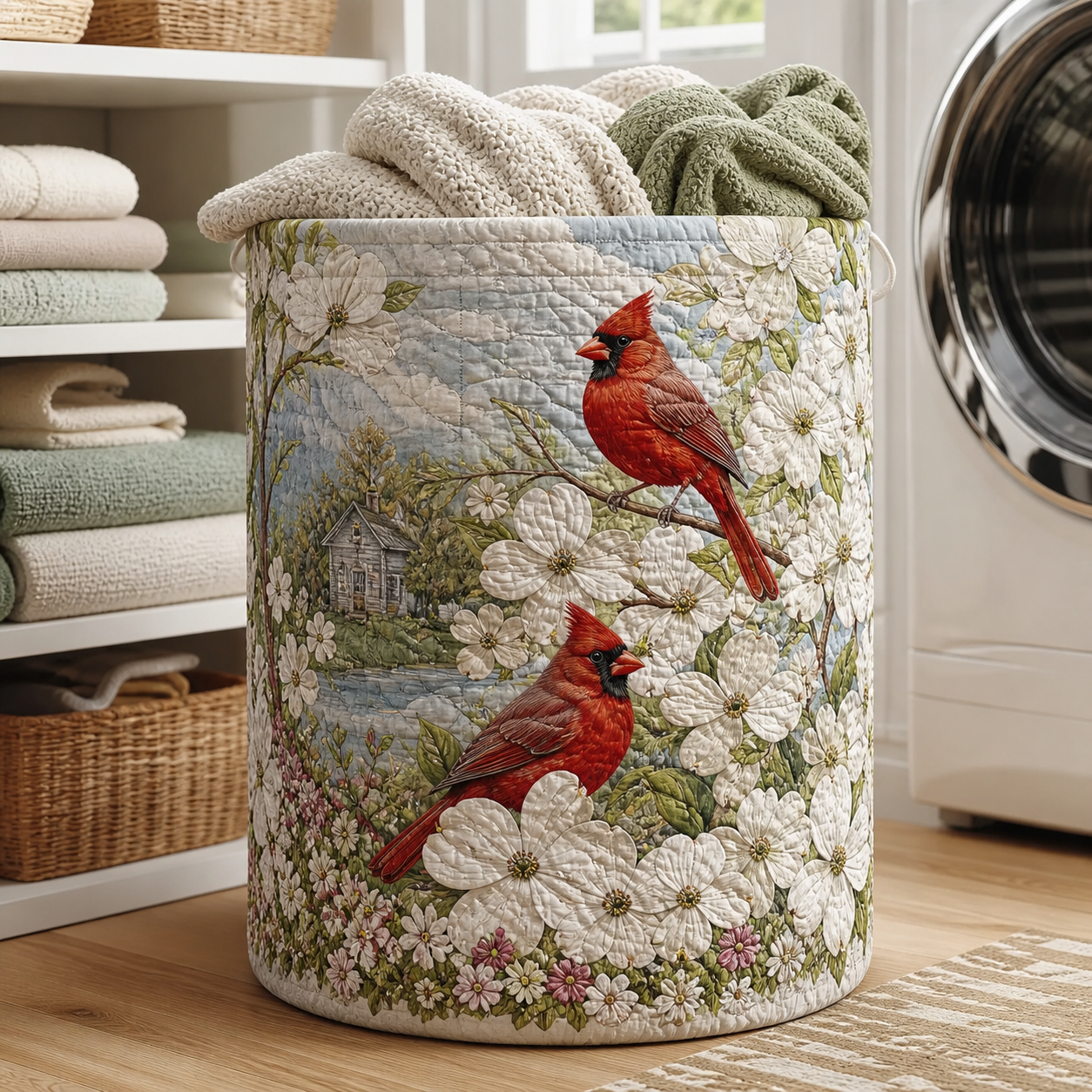 Cardinal & Dogwood Quilted Laundry Basket