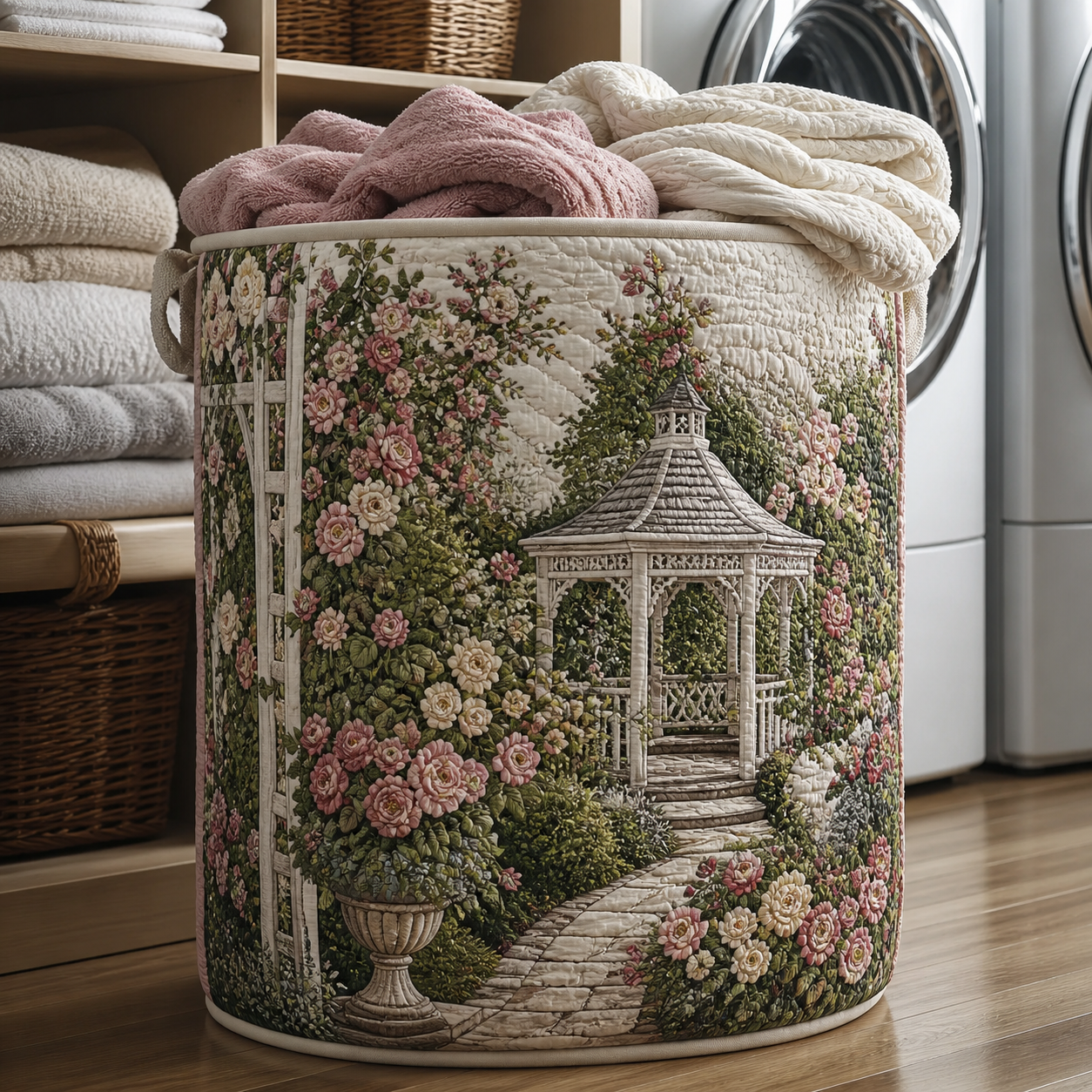Rose Garden Gazebo Quilted Laundry Basket