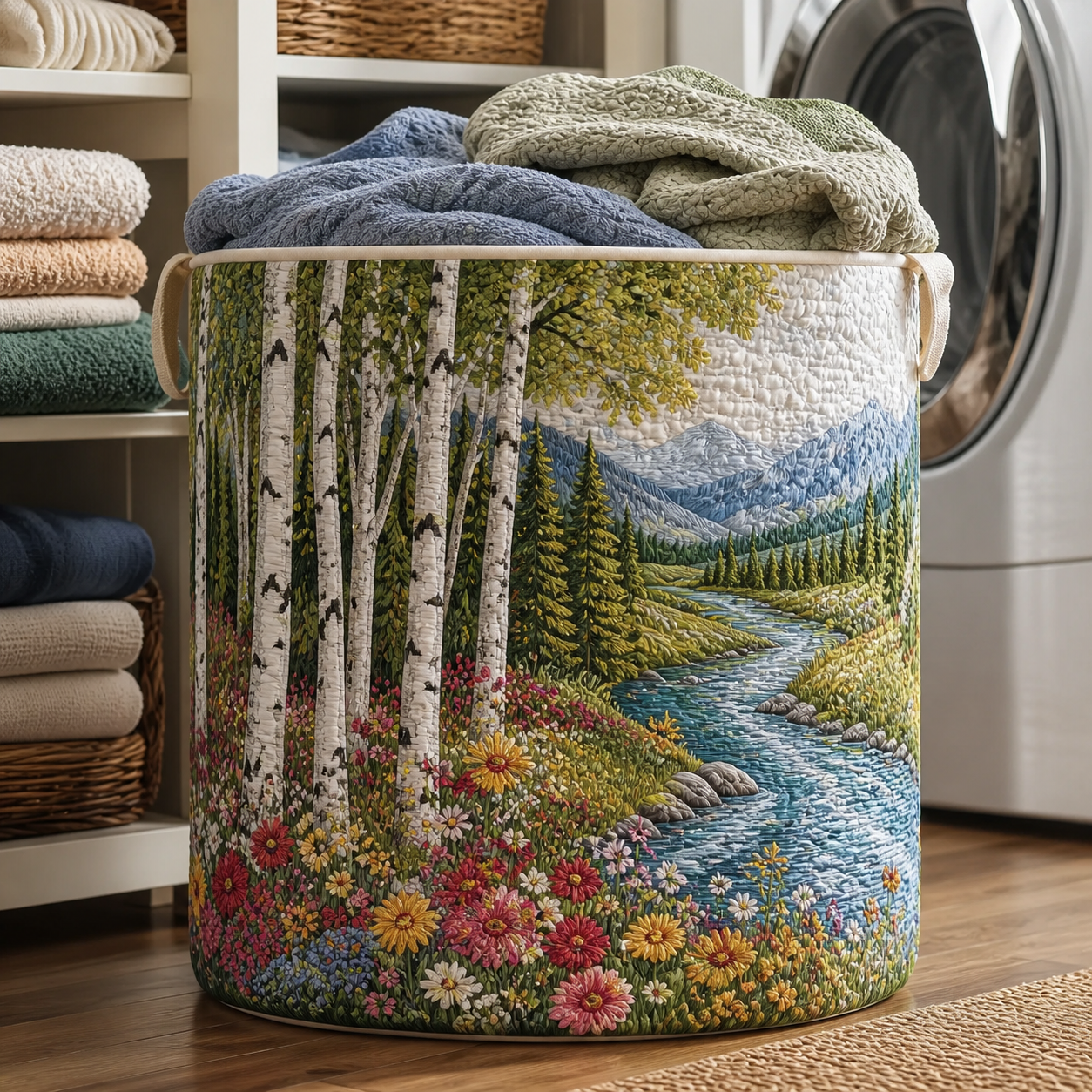 Birch Forest Quilted Laundry Basket
