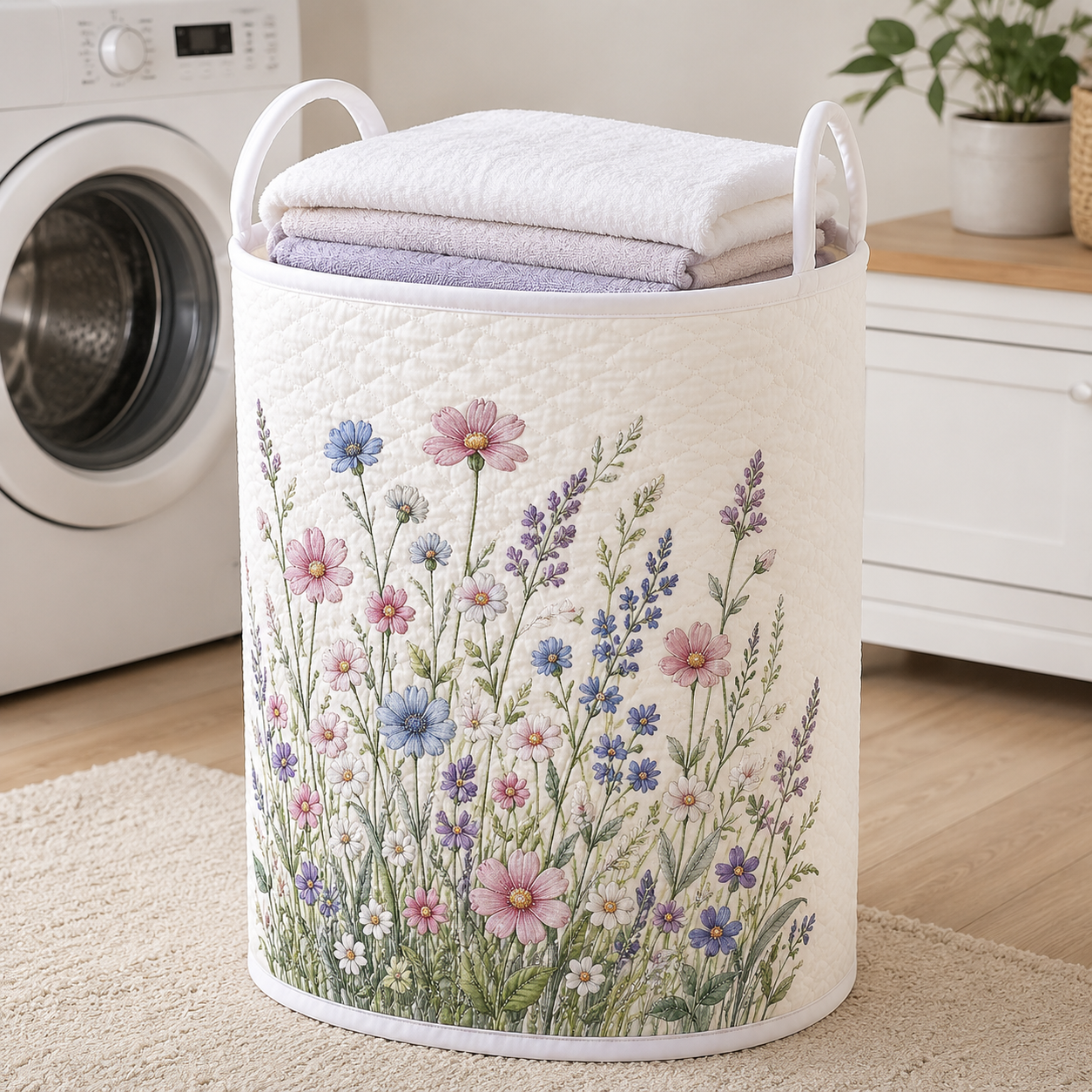 Pastel Wildflower Quilted Laundry Basket