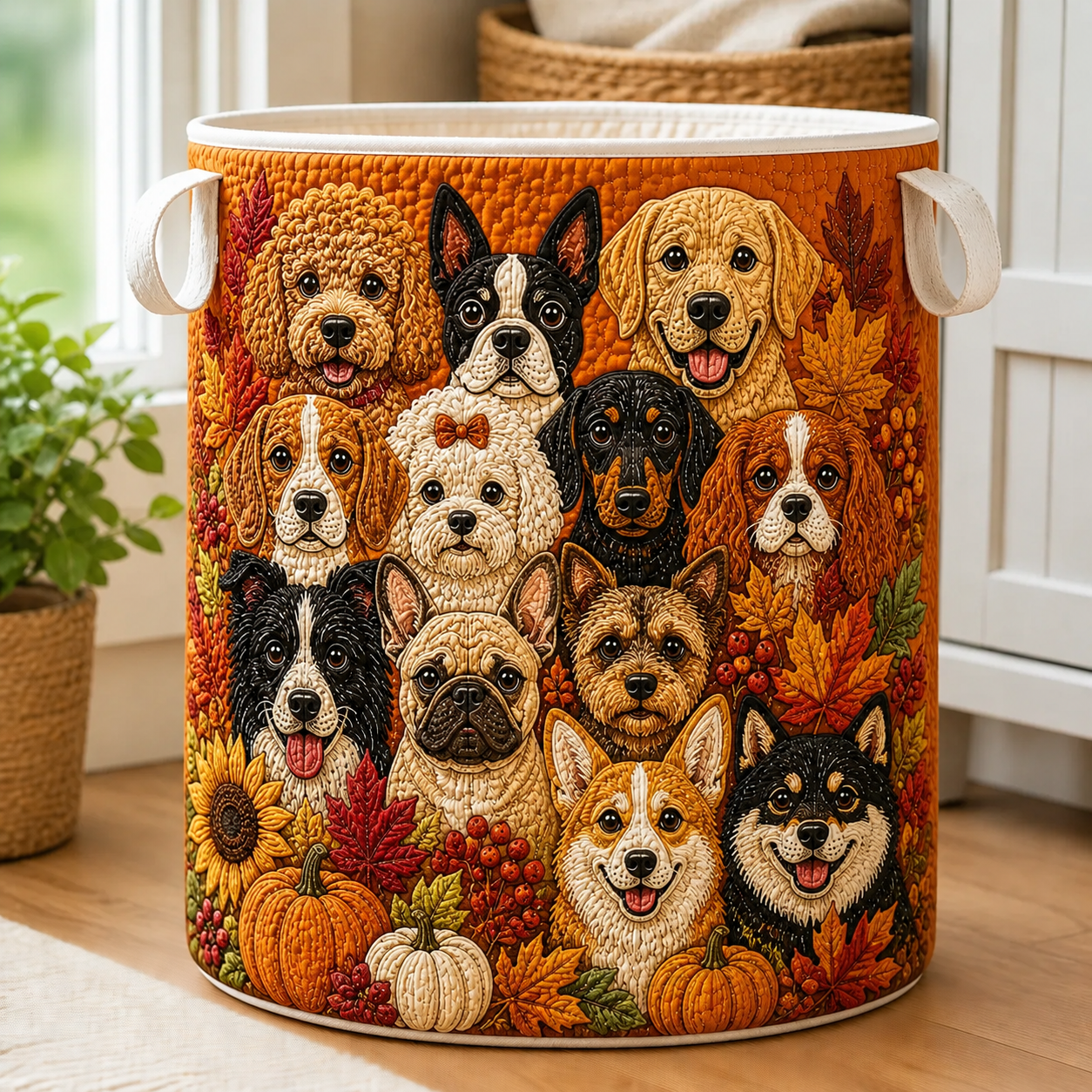Fall Dog Lover Quilted Laundry Basket