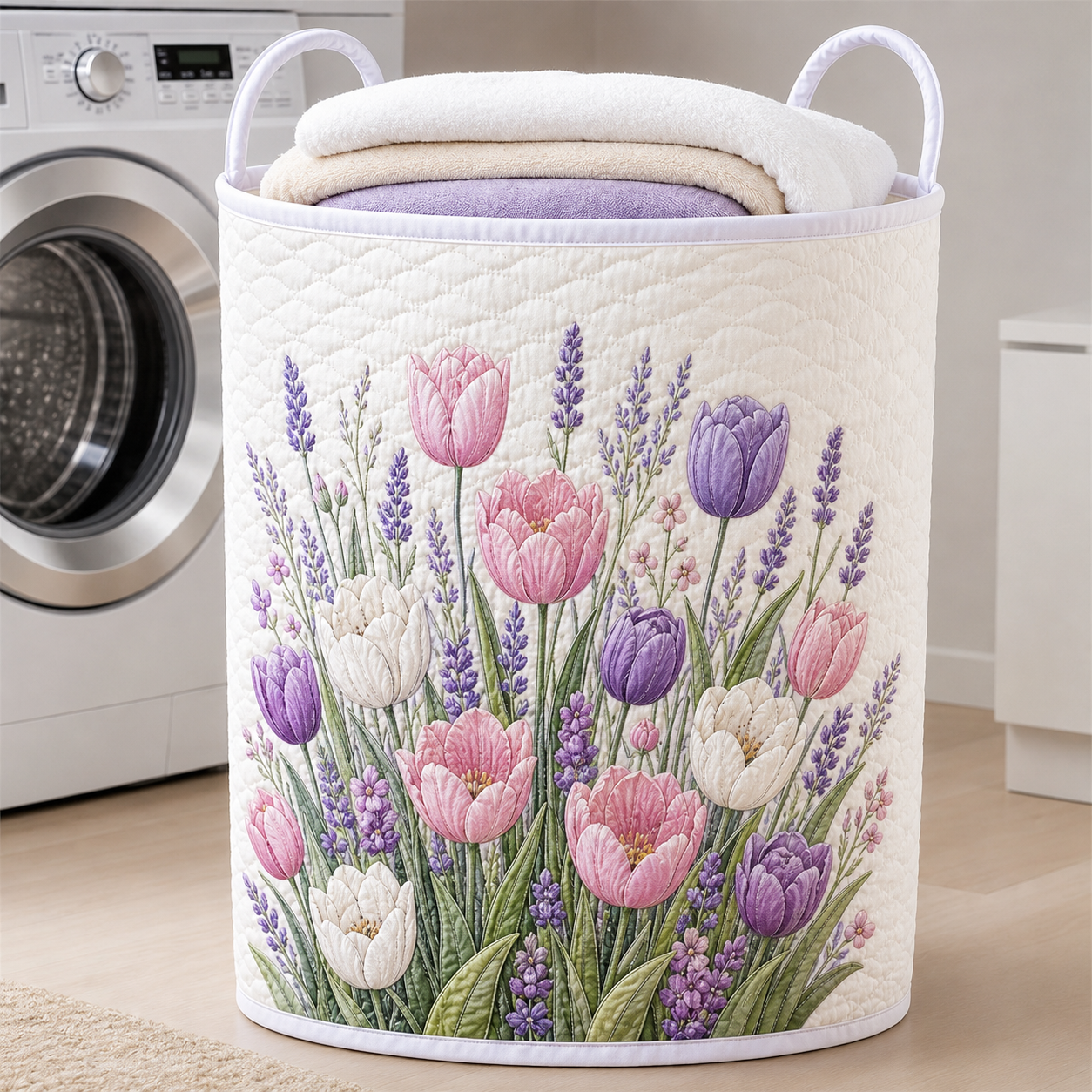 Tulip Lavender Quilted Laundry Basket