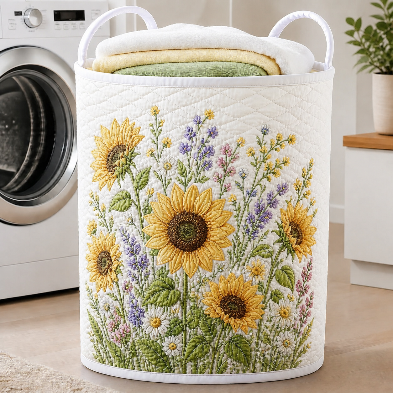 Sunflower Wildflower Quilted Laundry Basket