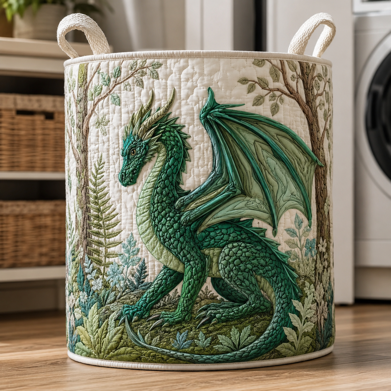 Green Dragon Quilted Laundry Basket