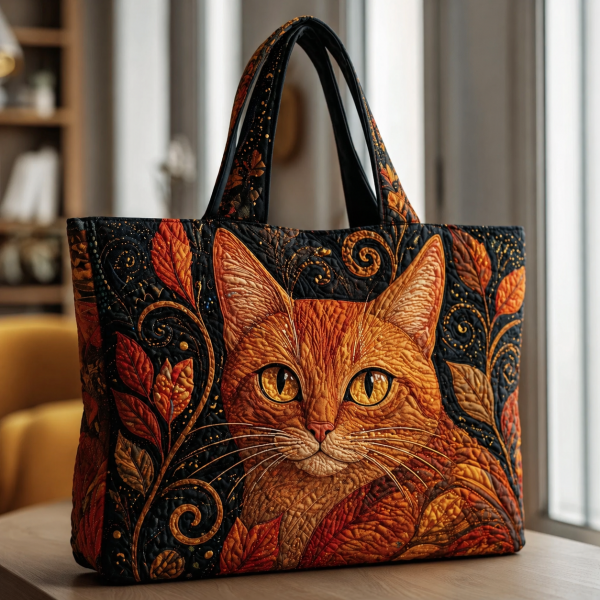 Herbsttasche Rote Katze im Laub