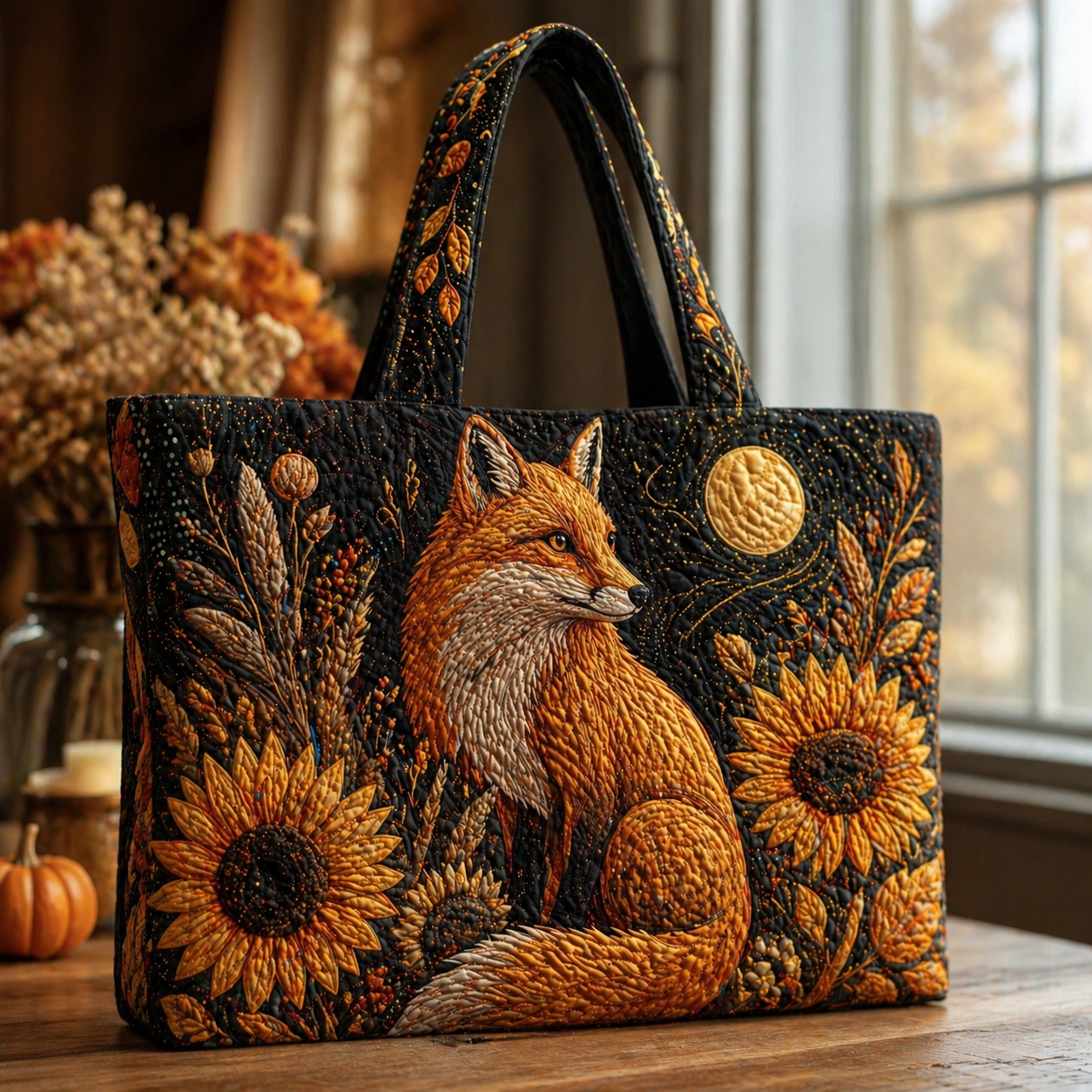 Sunflower & Fox Moonlit Quilted Tote Bag