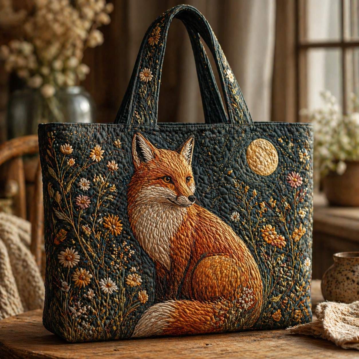 Wildflower & Fox Moonlit Meadow Quilted Tote Bag