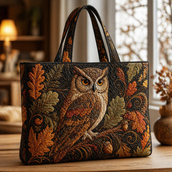 Herbsttasche Waldeule im Eichenlaub