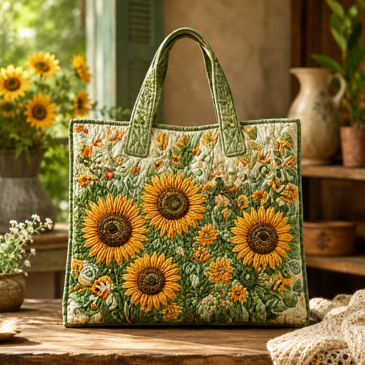 Sunflower Garden Quilted Tote Bag