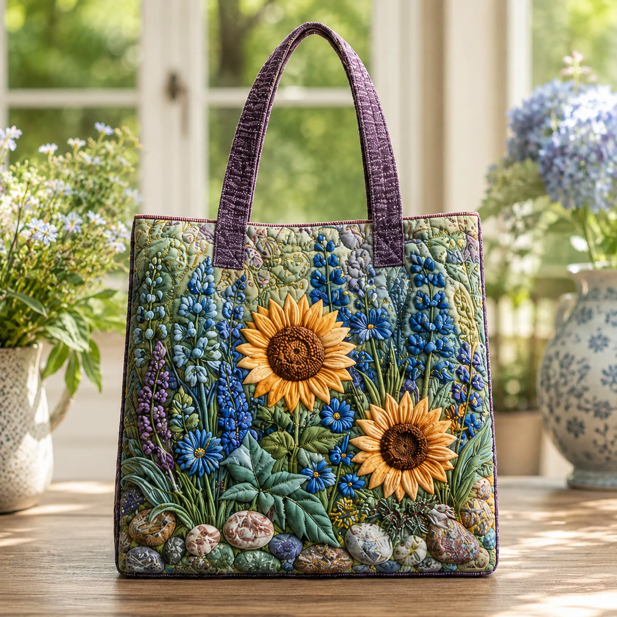 Wildflower & Sunflower Meadow Quilted Tote Bag