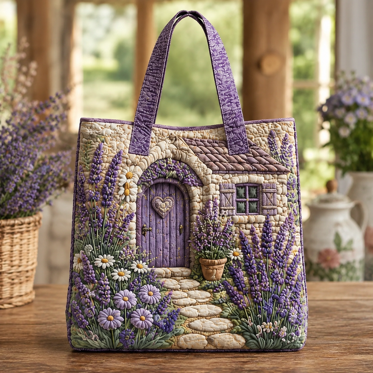 Lavender Cottage Quilted Tote Bag