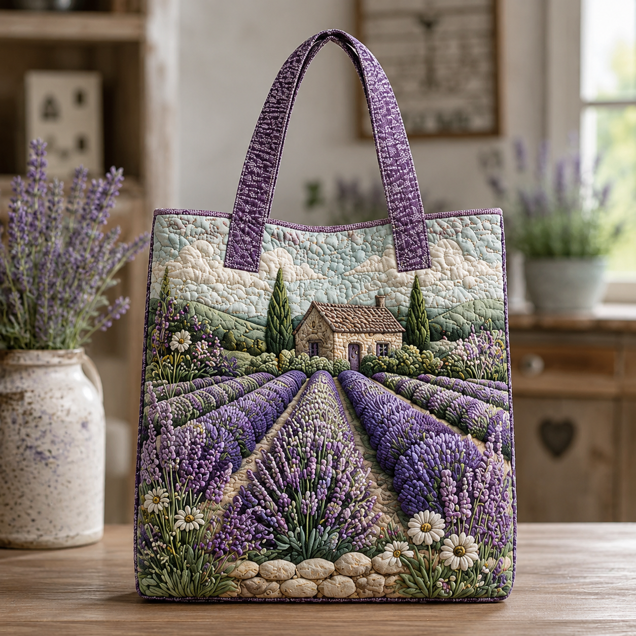Lavender Garden Gate Quilted Tote Bag
