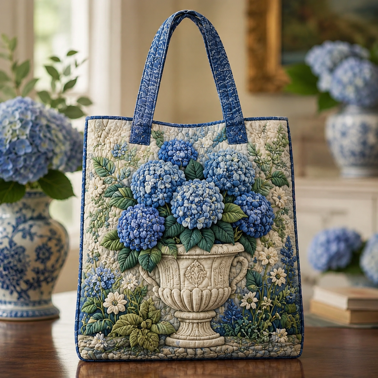 Hydrangea Vase Quilted Tote Bag