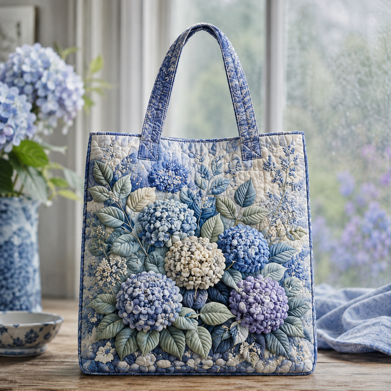 Pastel Hydrangea Quilted Tote Bag