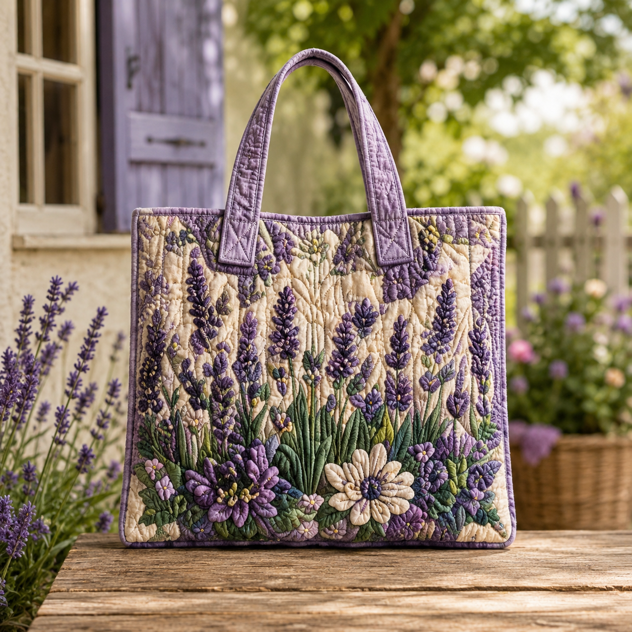 Lavender Meadow Quilted Tote Bag