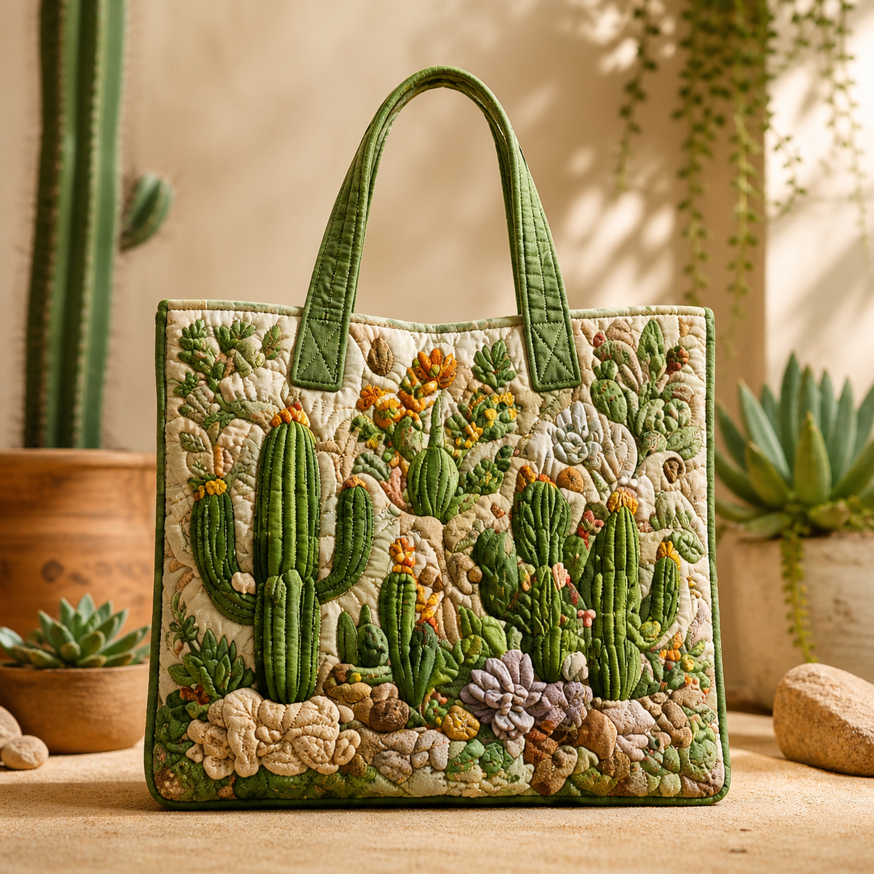 Desert Cactus & Succulent Quilted Tote Bag