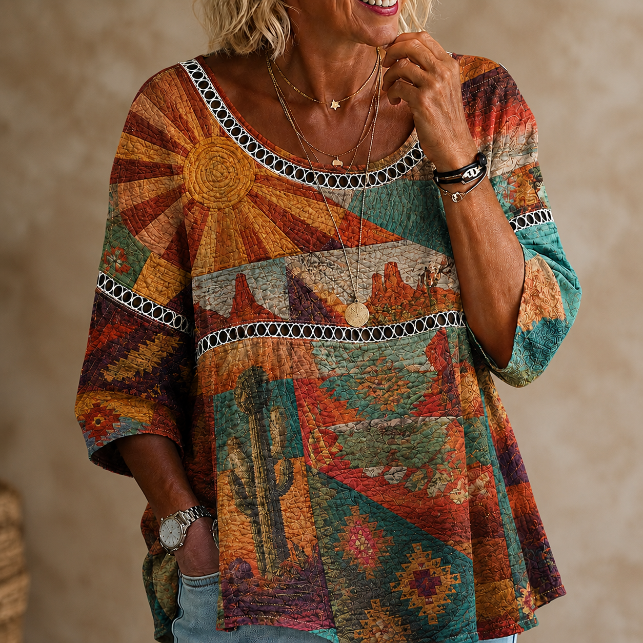 Southwest Sunset Textured Crinkle Blouse