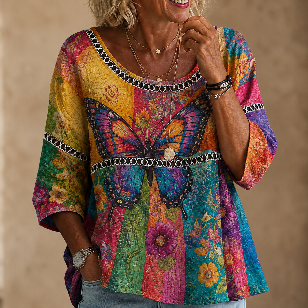 Butterfly Garden Textured Crinkle Blouse