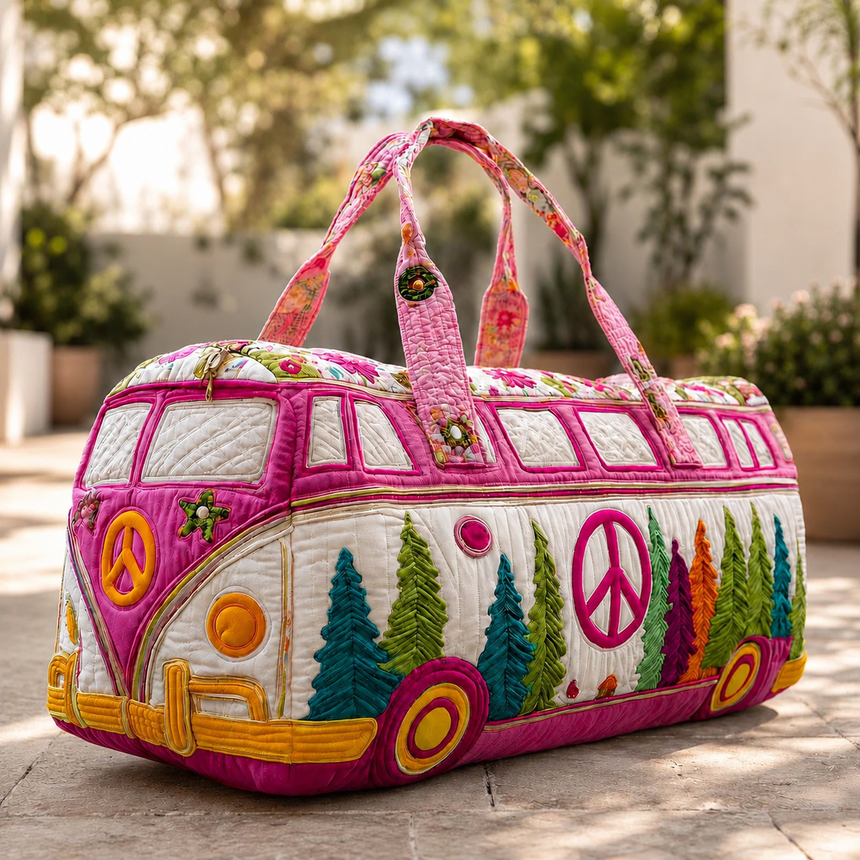 Floral Pink Hippie Quilted Duffle Bag