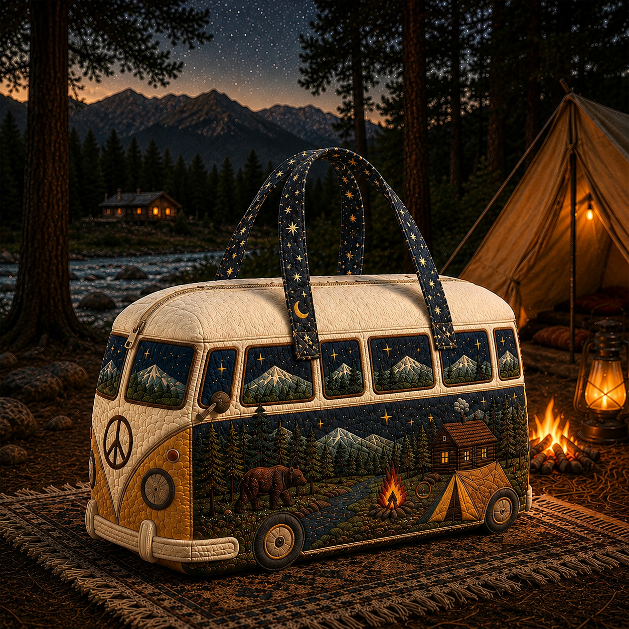 Night Mountain Camping Camper Van Quilted Duffle Bag