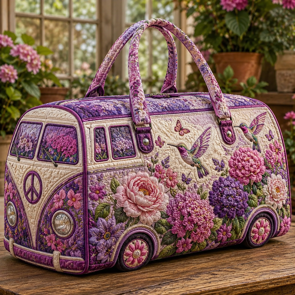 Hummingbird Blossom Quilted Duffle Bag