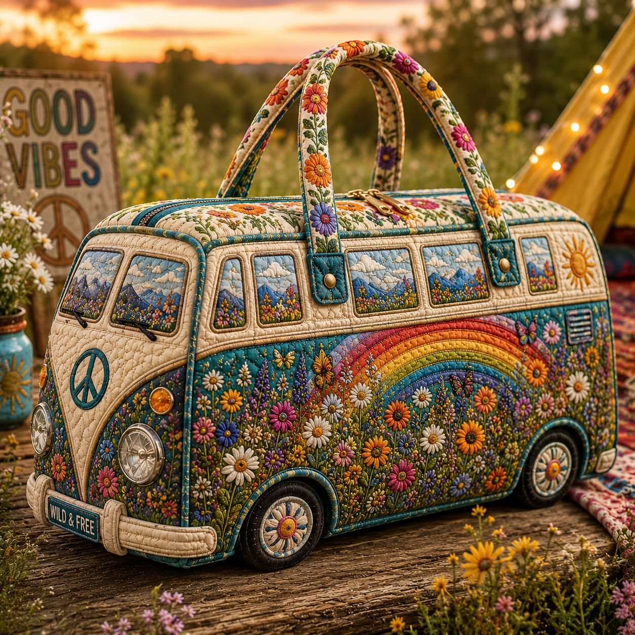 Wildflower Camper Quilted Duffle Bag