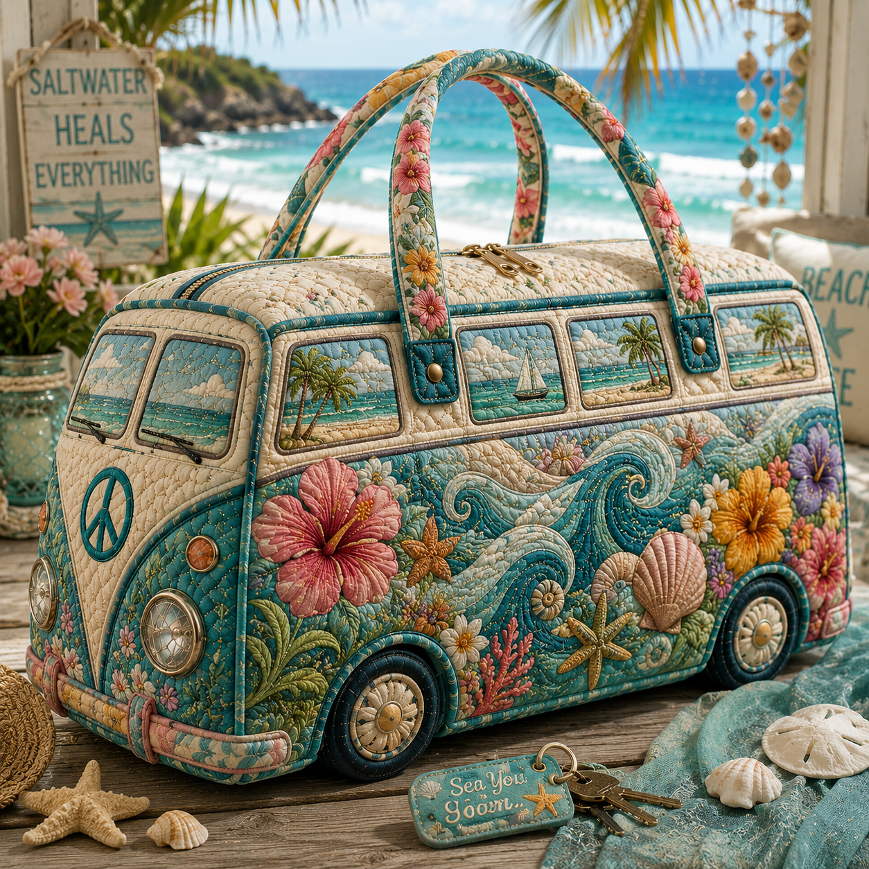 Coastal Floral Quilted Duffle Bag