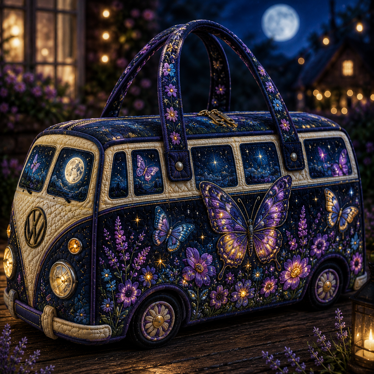 Moonlit Butterfly Quilted Duffle Bag