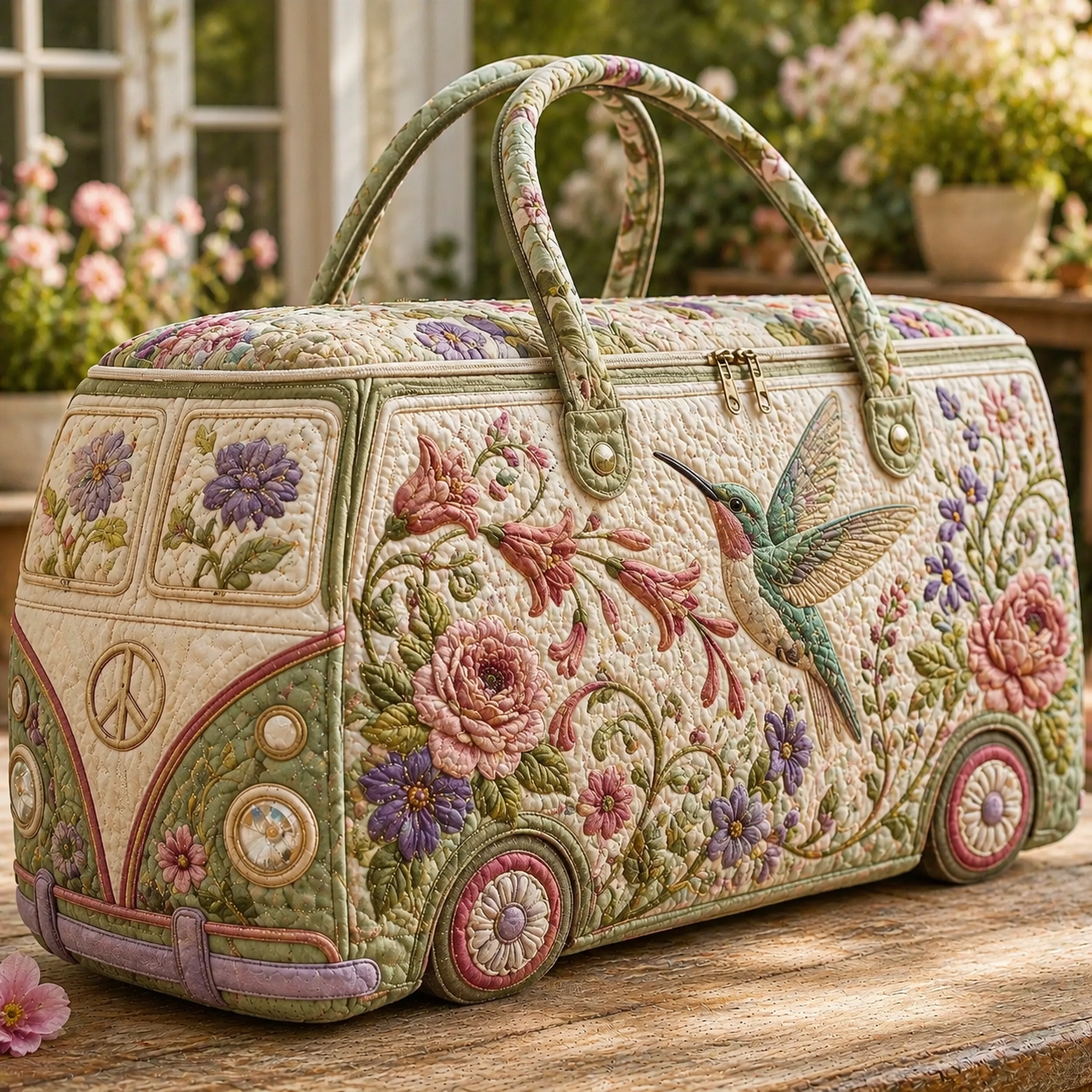 Hummingbird Garden Quilted Duffle Bag