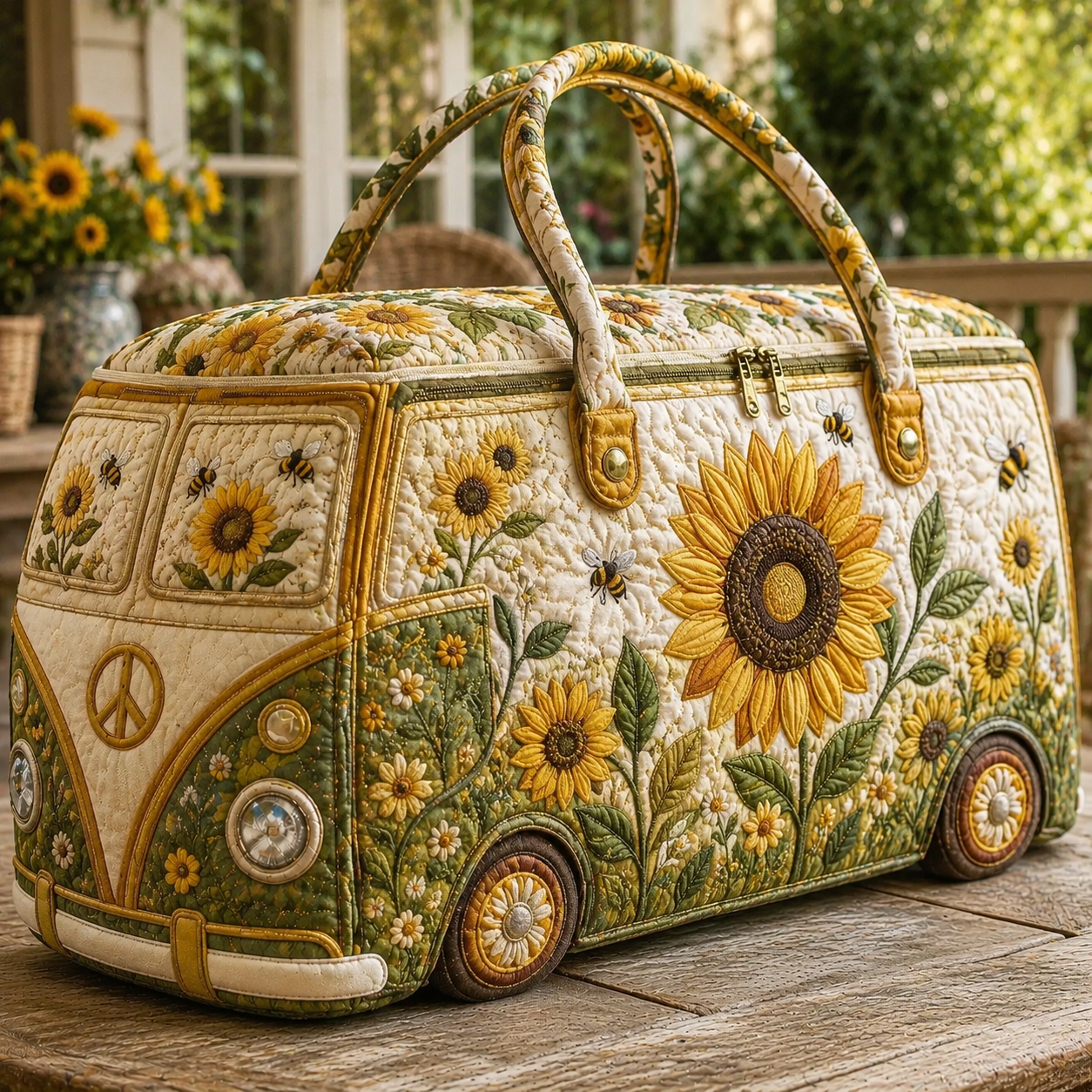 Sunflower Meadow Quilted Duffle Bag