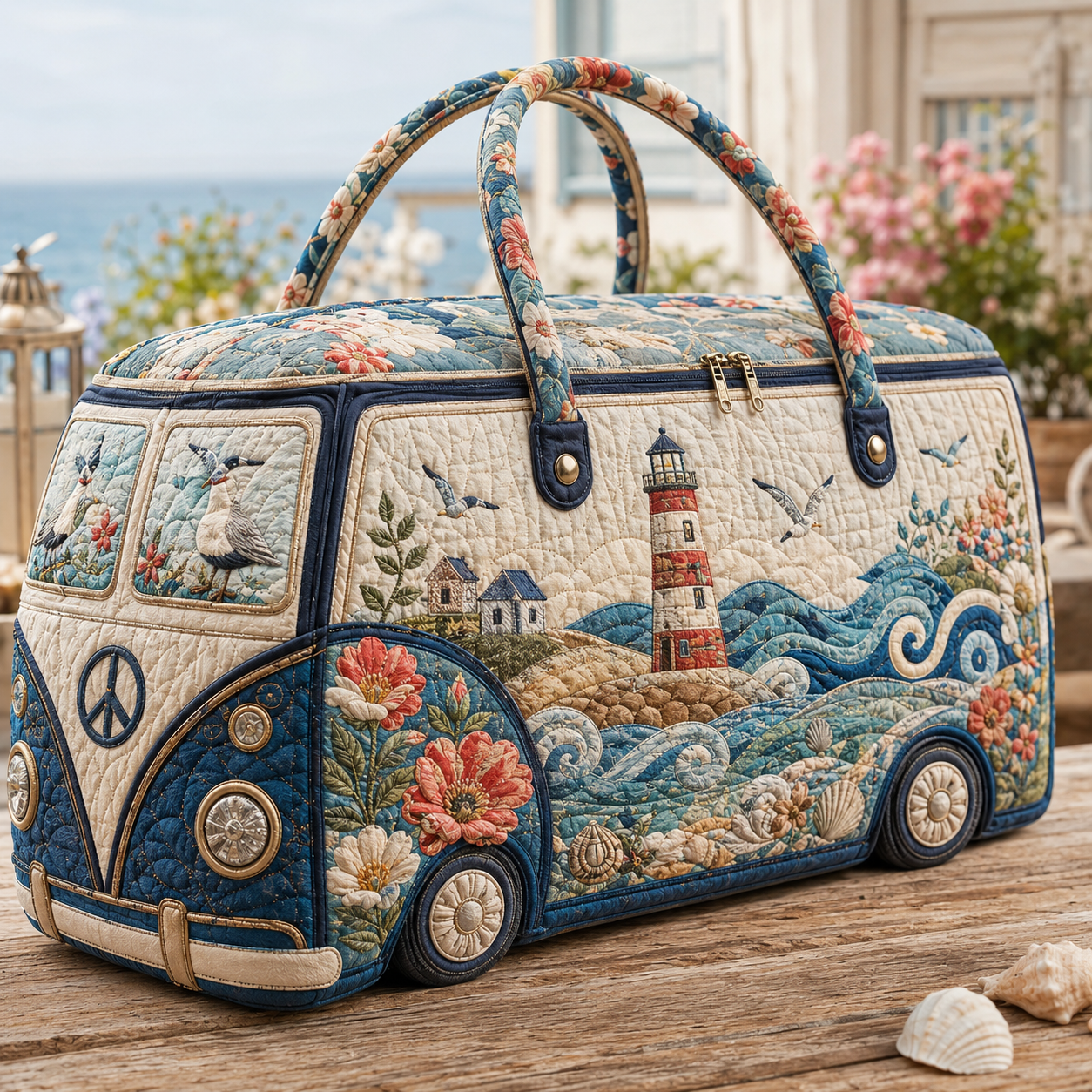 Coastal Lighthouse Quilted Duffle Bag