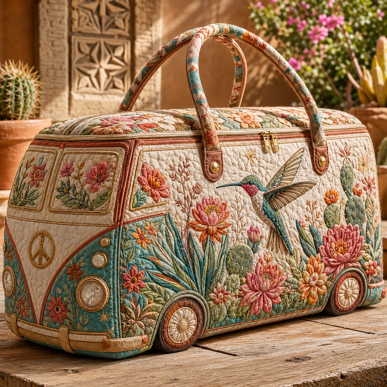 Lavender Meadow Bird Quilted Duffle Bag
