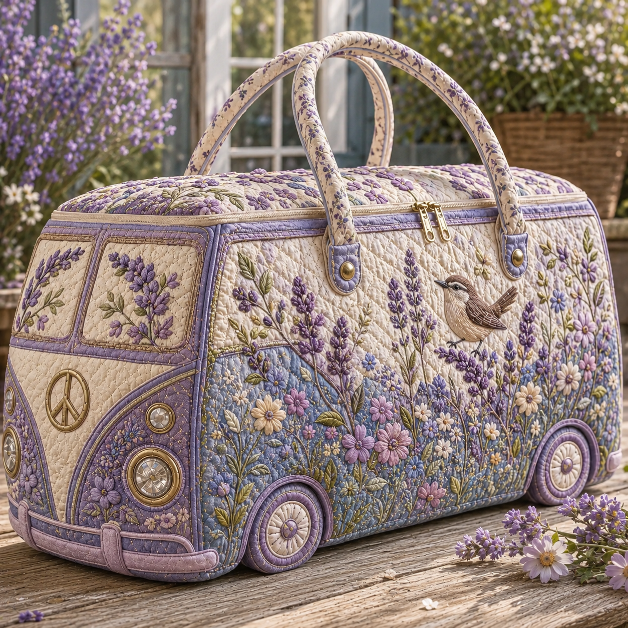 Blue Jay Cherry Blossom Quilted Duffle Bag