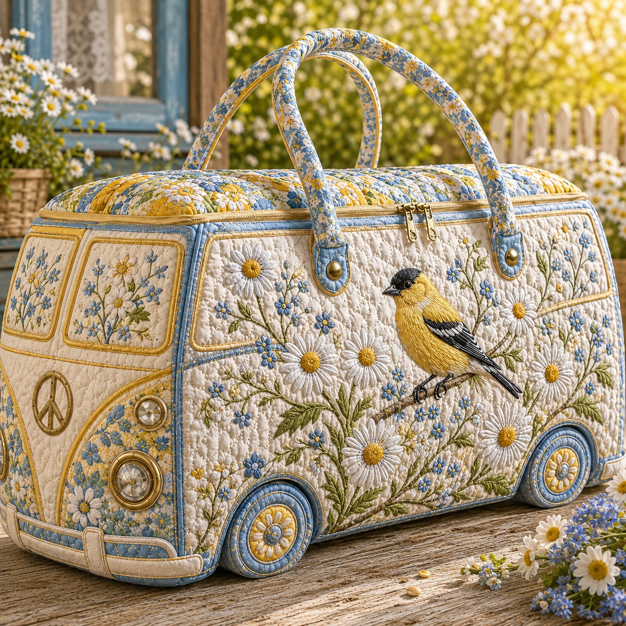 Goldfinch Daisy Garden Quilted Duffle Bag