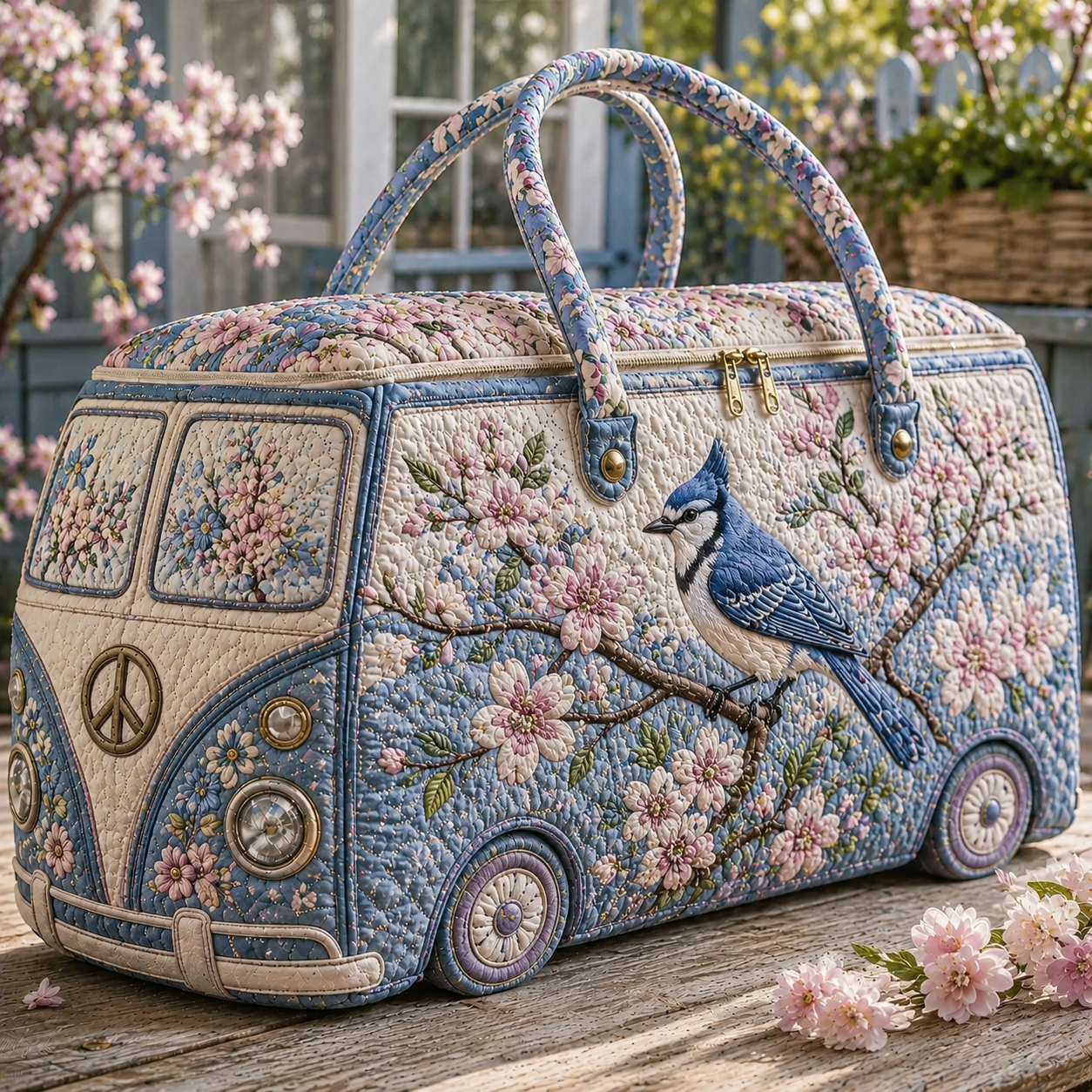 Blue Jay Cherry Blossom Quilted Duffle Bag