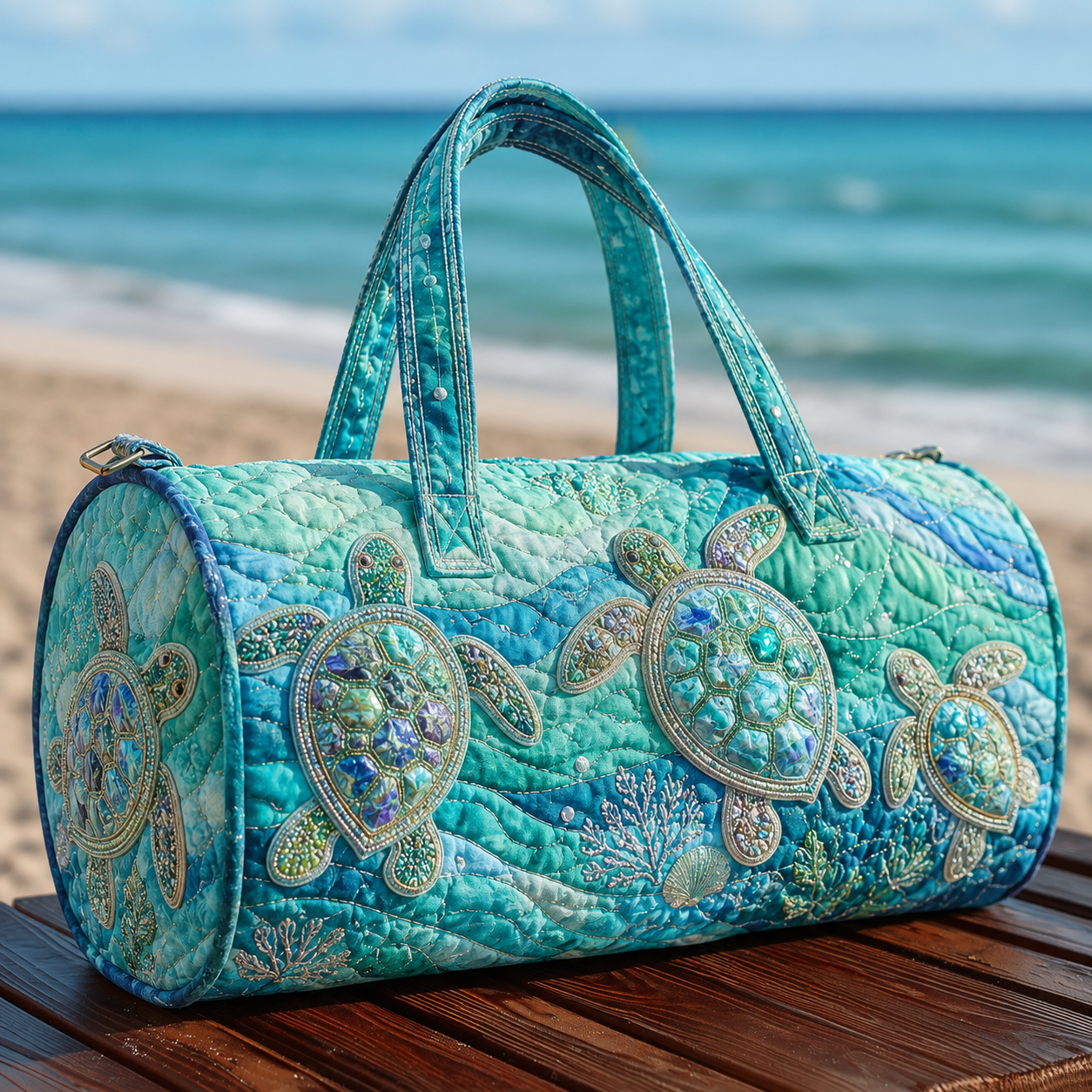 Sea Turtle Paradise Quilted Duffle Bag