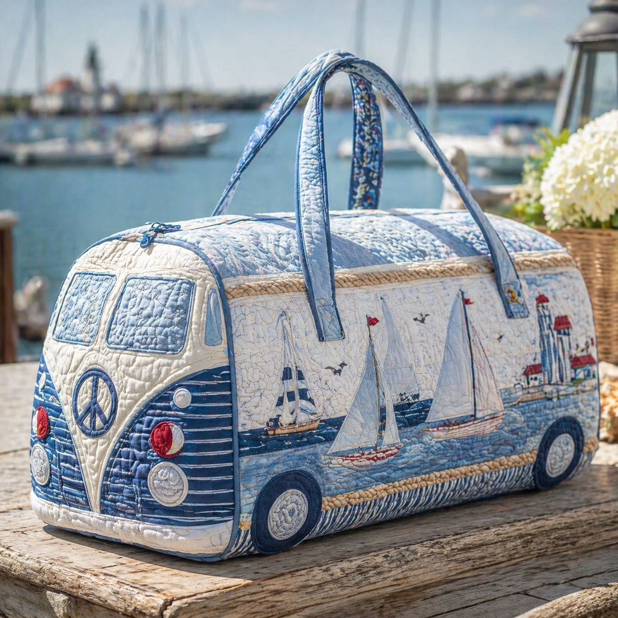 Harbor Days  Hippie Van Quilted Duffle Bag